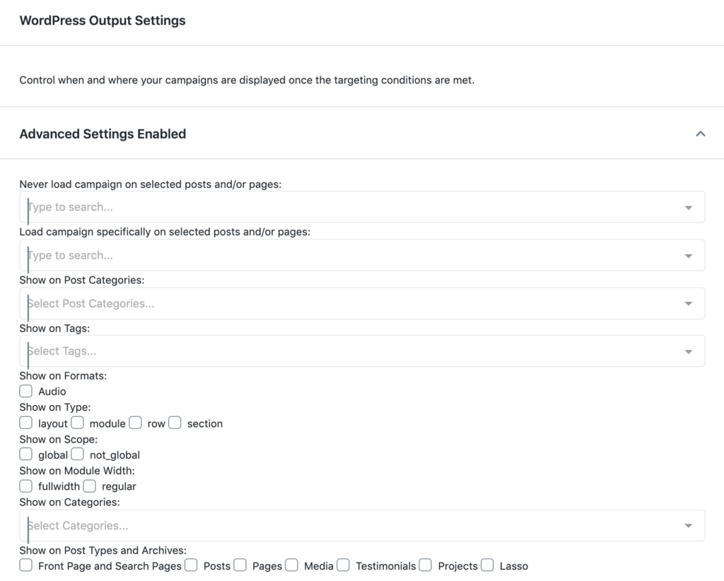 optinmonster output settings