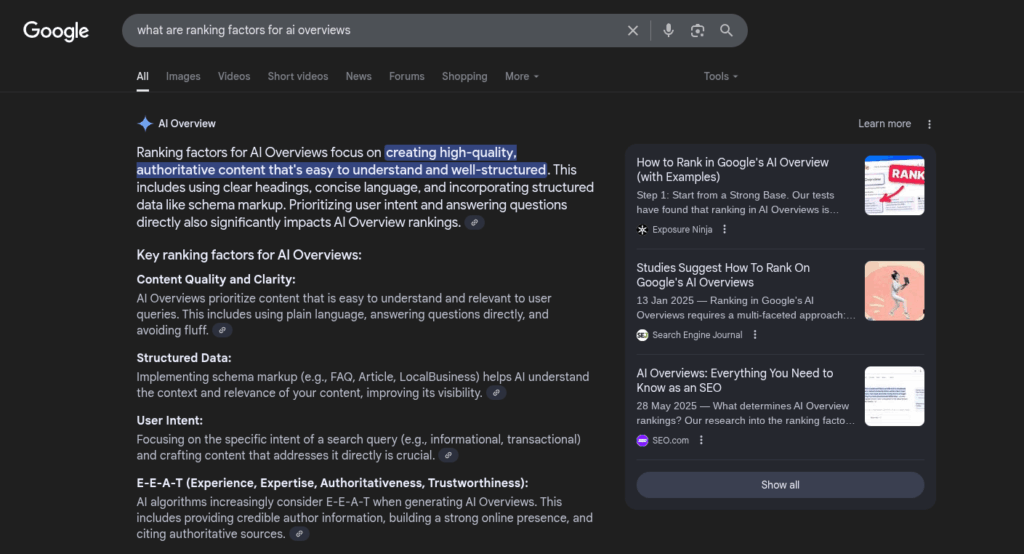 How To Optimize For AI Search: A Guide For Start-Ups & SMEs ranking factors for AI Overviews